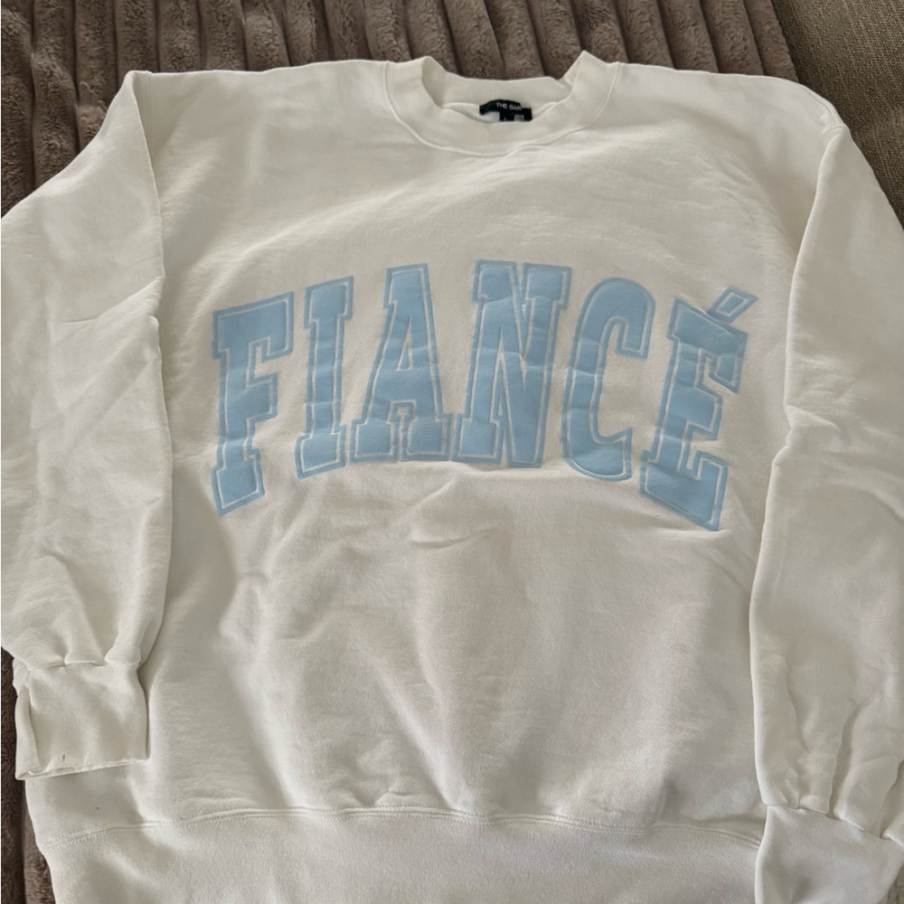 The Bar White Sweatshirt with Light Blue Text